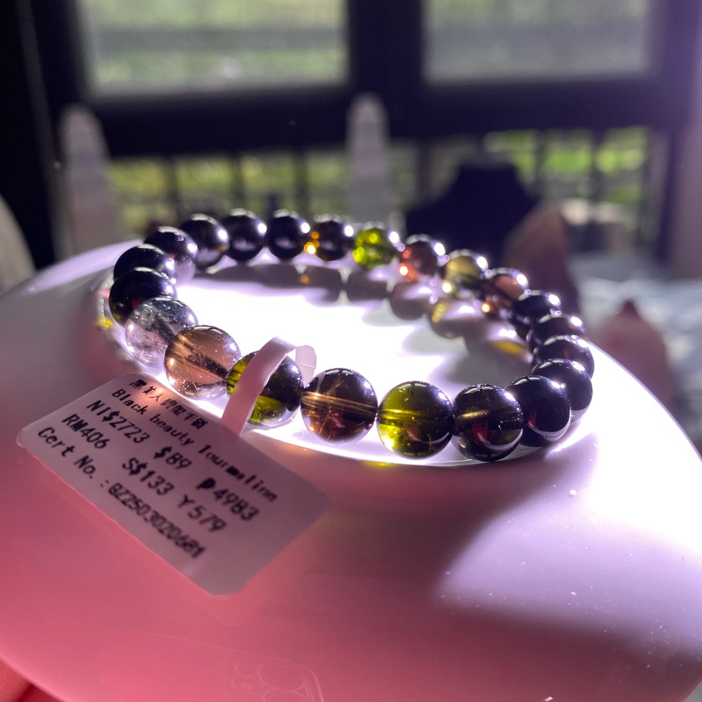 HANLE natural high quality black beauty (black rose) tourmaline bracelet with certificate and box