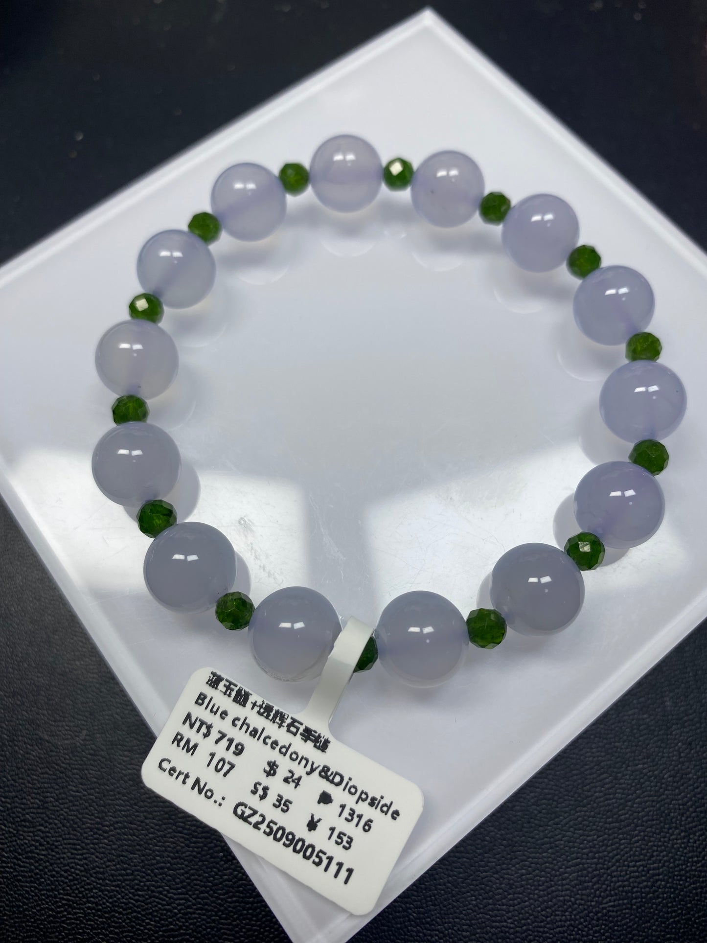 HANLE original design choker necklace and bracelet blue chalcedony & diopside