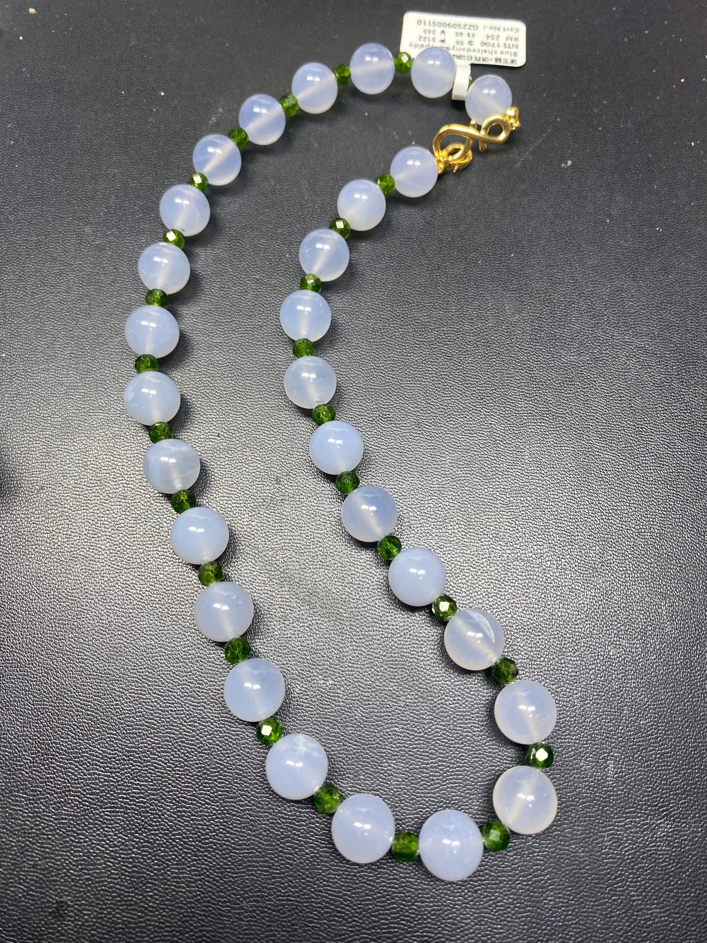 HANLE original design choker necklace and bracelet blue chalcedony & diopside