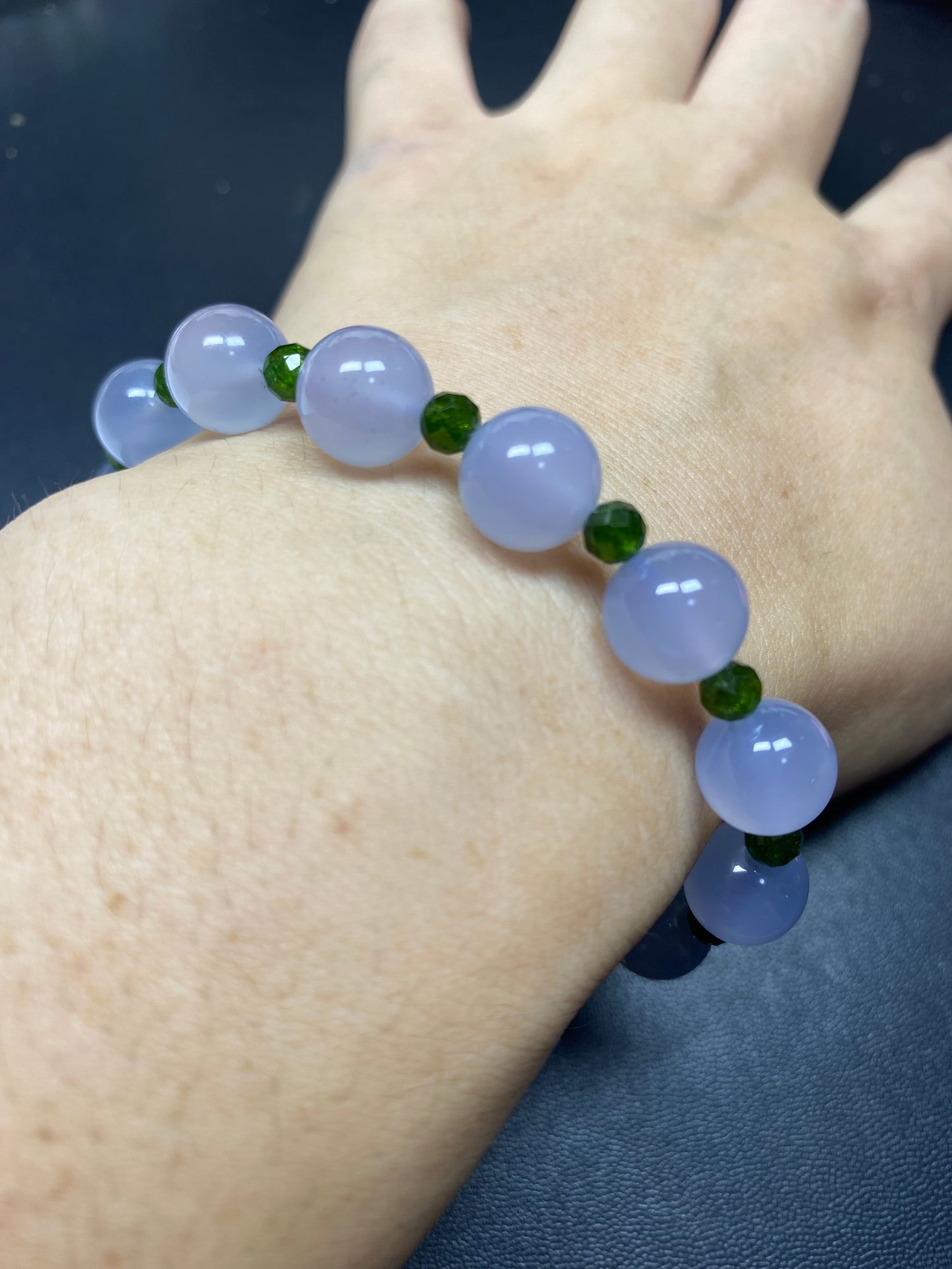 HANLE original design choker necklace and bracelet blue chalcedony & diopside