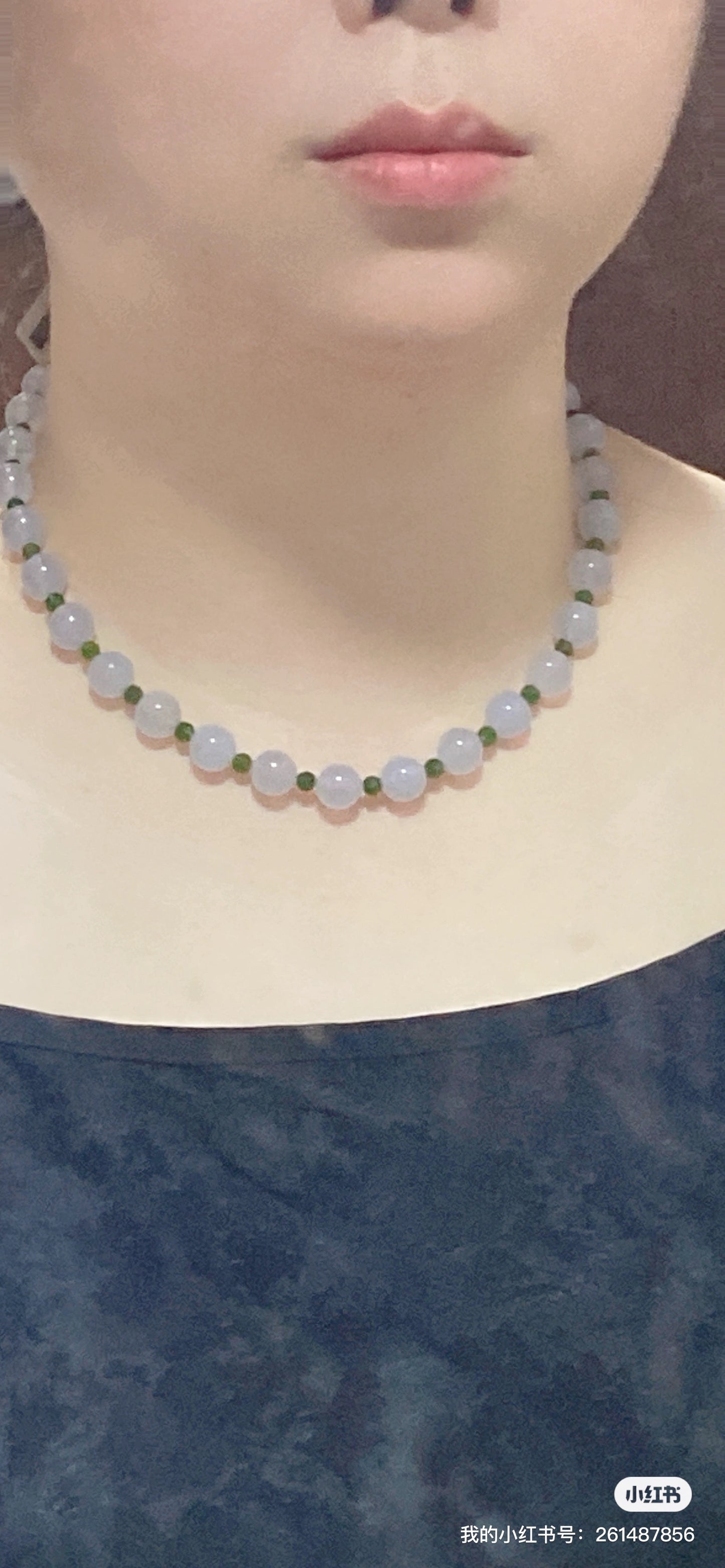 HANLE original design choker necklace and bracelet blue chalcedony & diopside