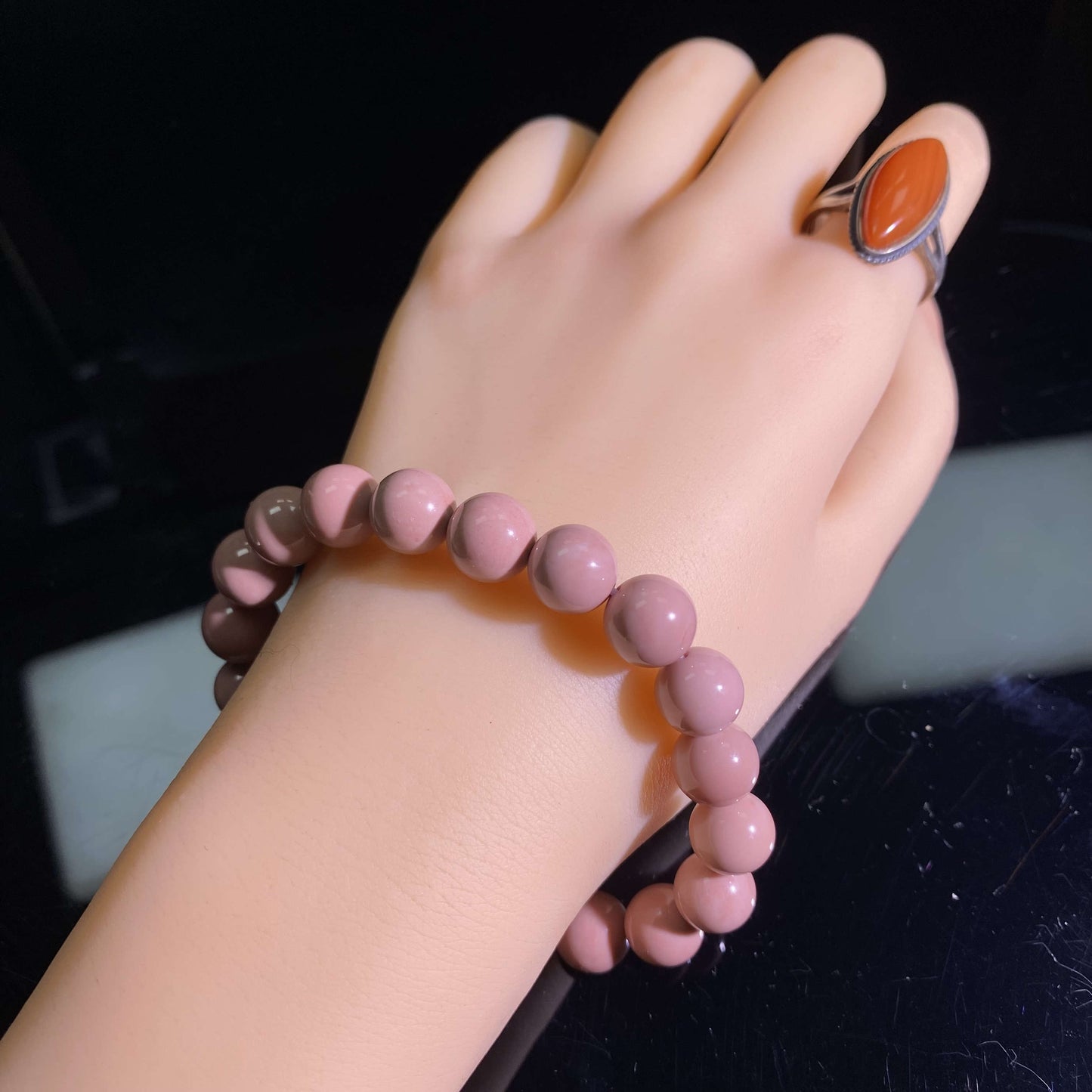 HANLE natural pure pink alashan agate bracelet with certificate and box