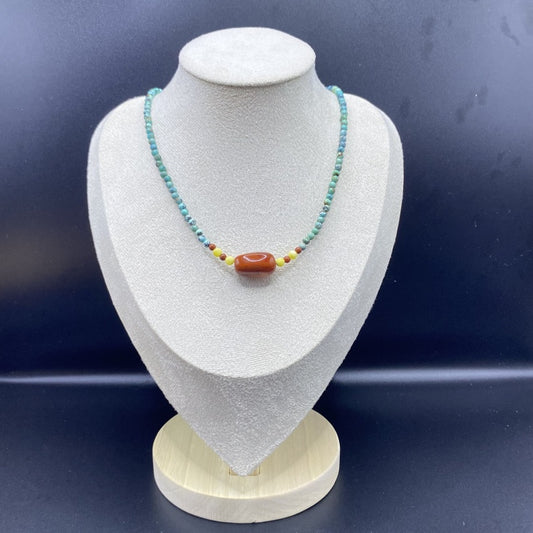 HANLE original design choker necklace turqoise & nanhong &amber