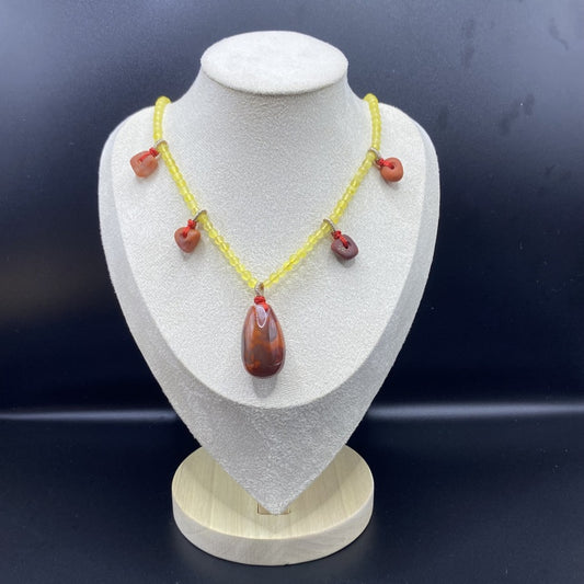 HANLE original design necklace beewax amber with southred agate