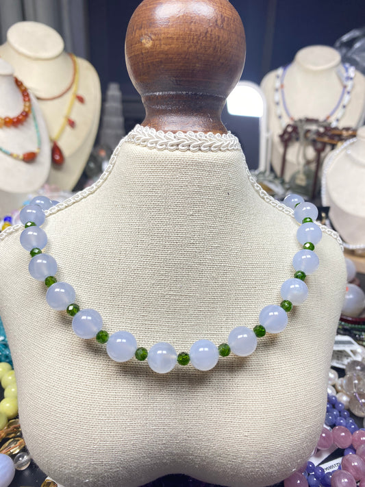 HANLE original design choker necklace and bracelet blue chalcedony & diopside